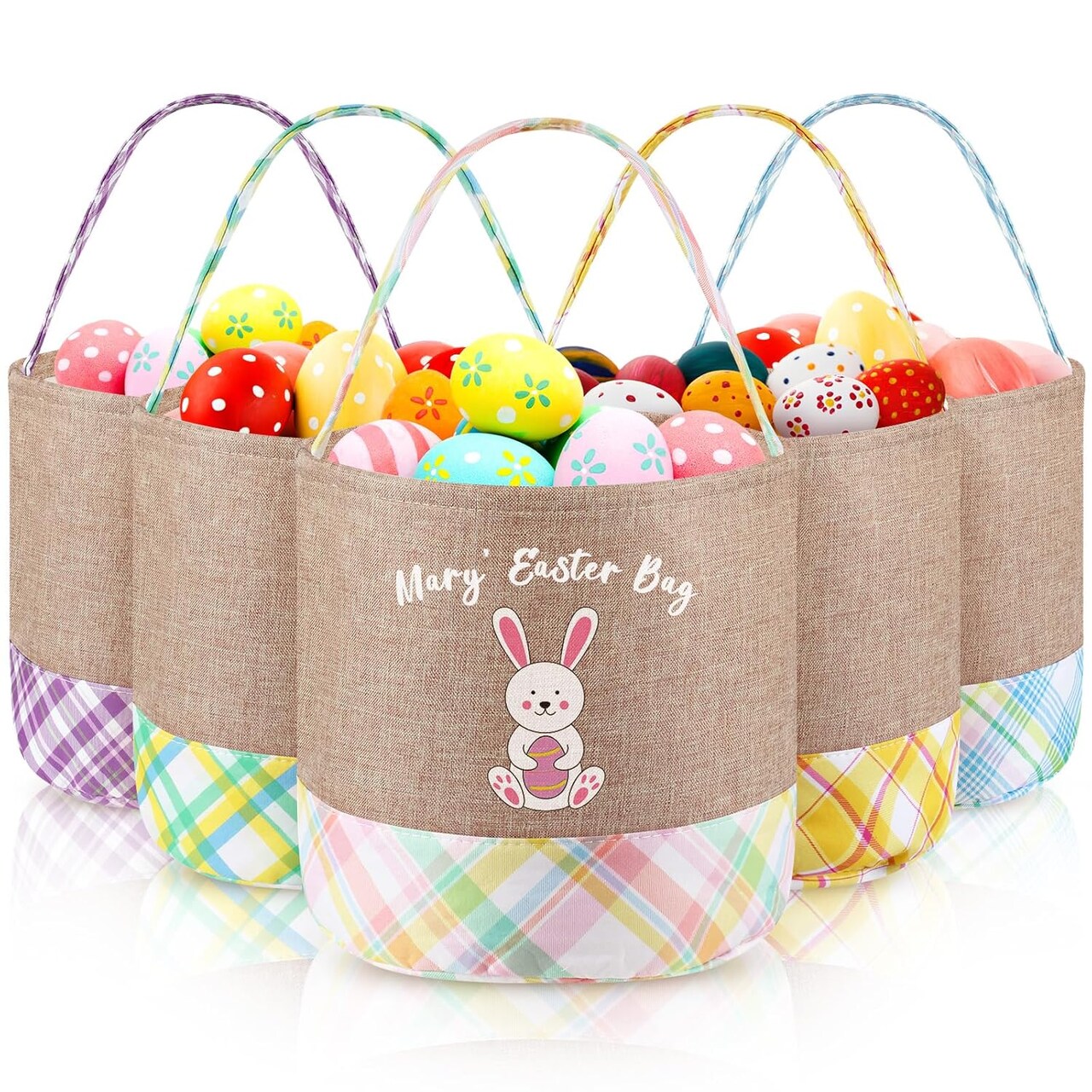 5 Pieces Easter Bunny Bags Sublimation Blank DIY Baskets Heat Transfer Baskets Sublimation Bags for DIY, Decorating, Craft Gift(Brown,Plaid)